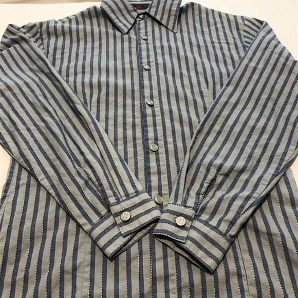ANN BOOTH Custom Made Men’s Blue Striped Long Sleeved Button Up Shirt Small - Picture 8 of 11